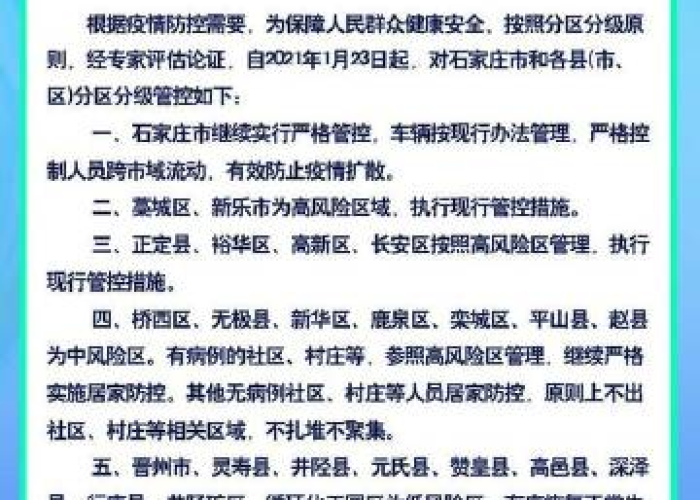 今日起石家庄实行分级:石家庄今日起分区分级 今日起石家庄实行分级:石家庄今日起分区分级