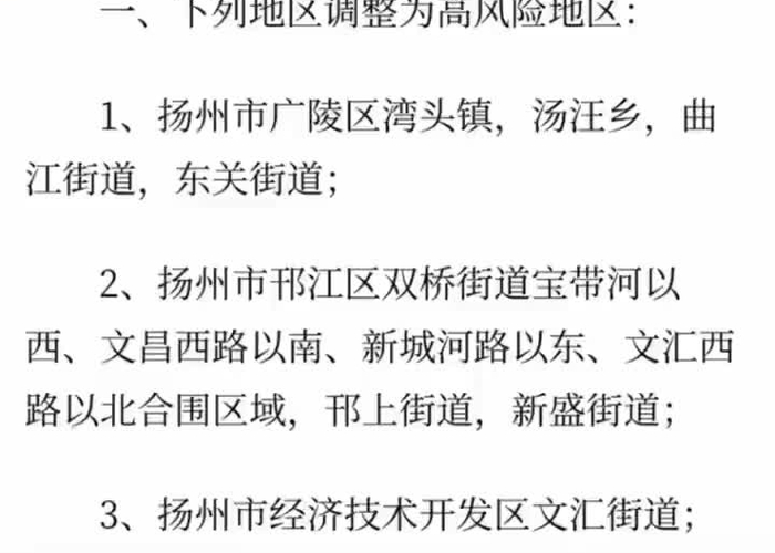 扬州一地区调整为高风险,疫情防控下的挑战与应对 扬州一地区调整为高风险,疫情防控下的挑战与应对